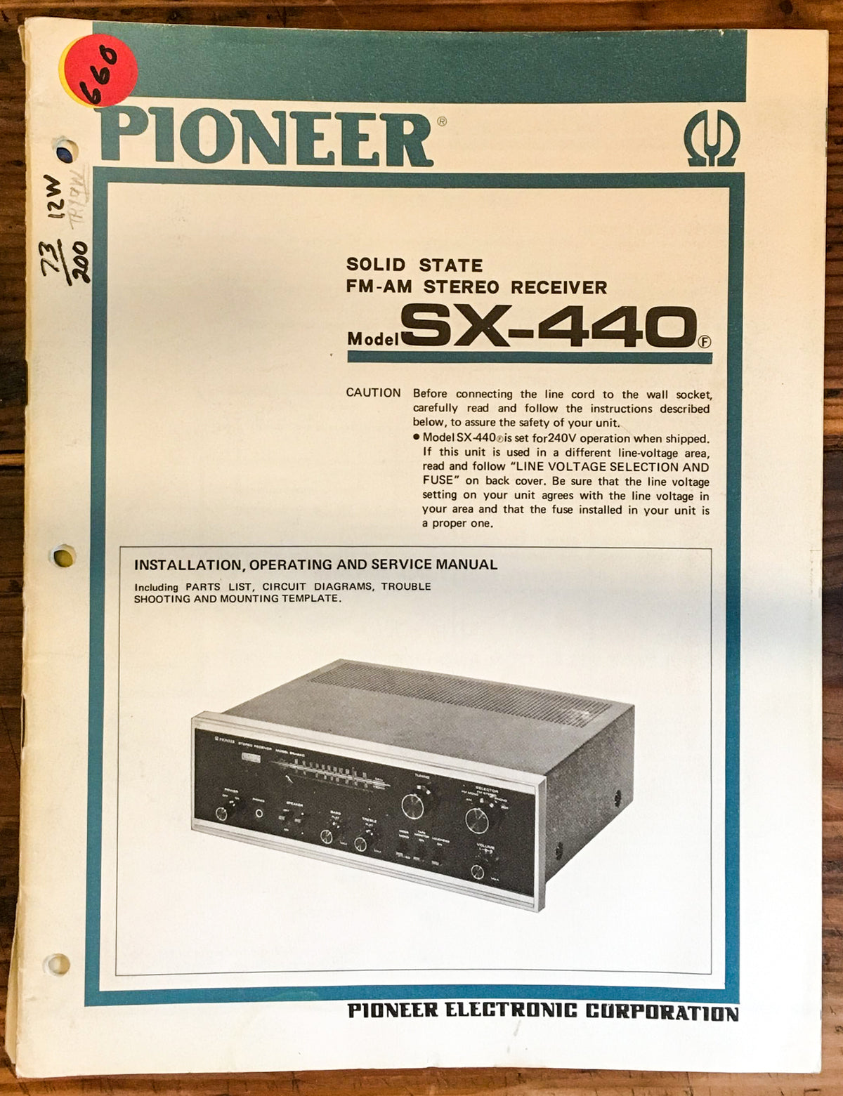 Pioneer SX-440 Receiver Service Manual *Original*