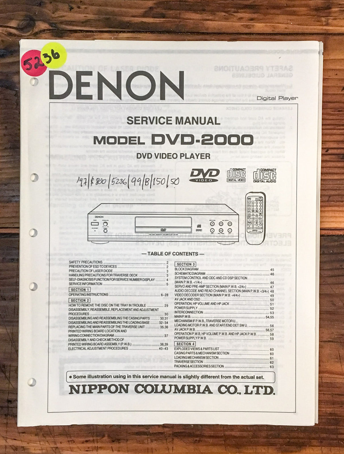 Denon DVD-2000 DVD Player  Service Manual *Original*
