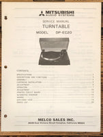 Mitsubishi DP-EC20 Record Player / Turntable  Service Manual *Original*