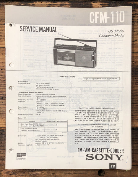 Sony CFM-110 Radio Cassette  Service Manual *Original*