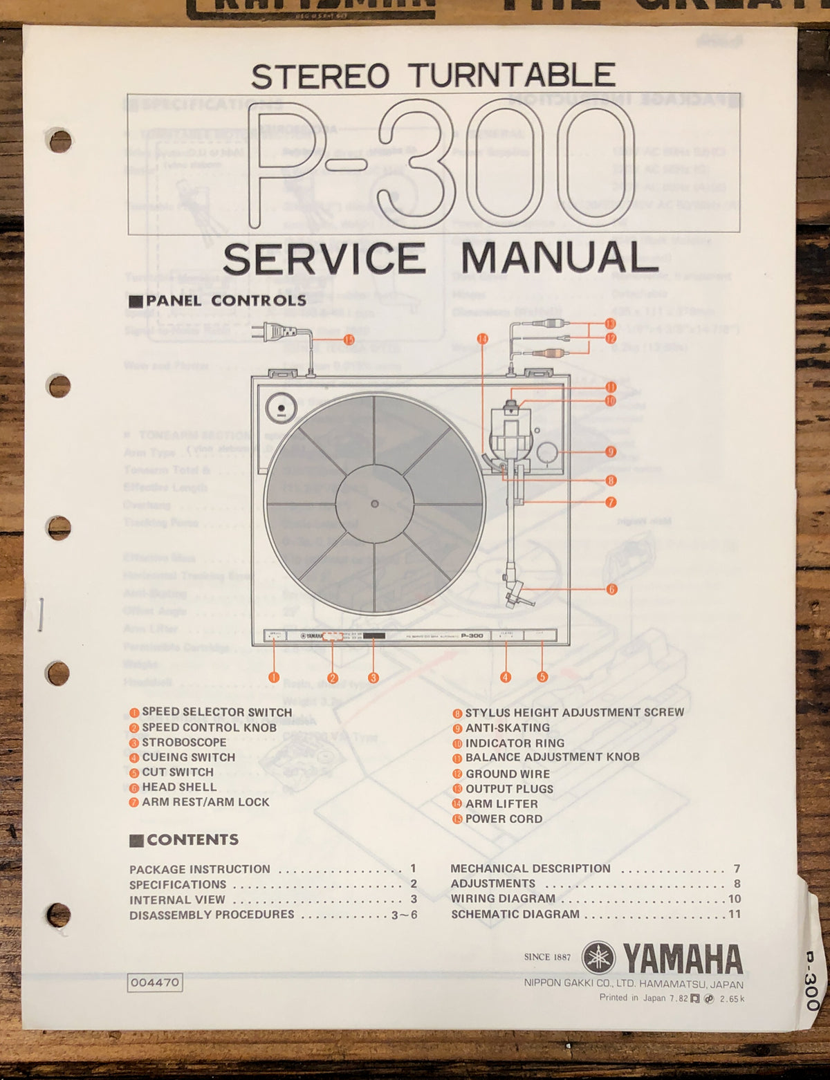 Yamaha P-300 Record Player / Turntable Service Manual *Original*