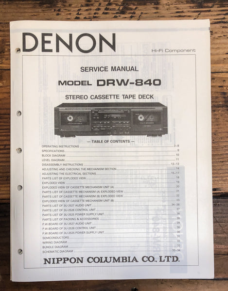 Denon DRW-840 Cassette  Service Manual *Original*