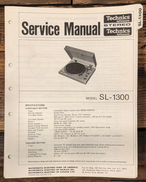 Technics SL-1300 Turntable  Service Manual *Original*