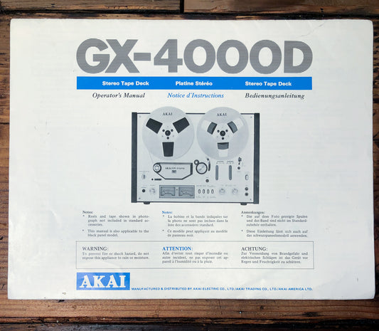 Akai GX-4000D Reel to Reel Owners / User Manual *Original*