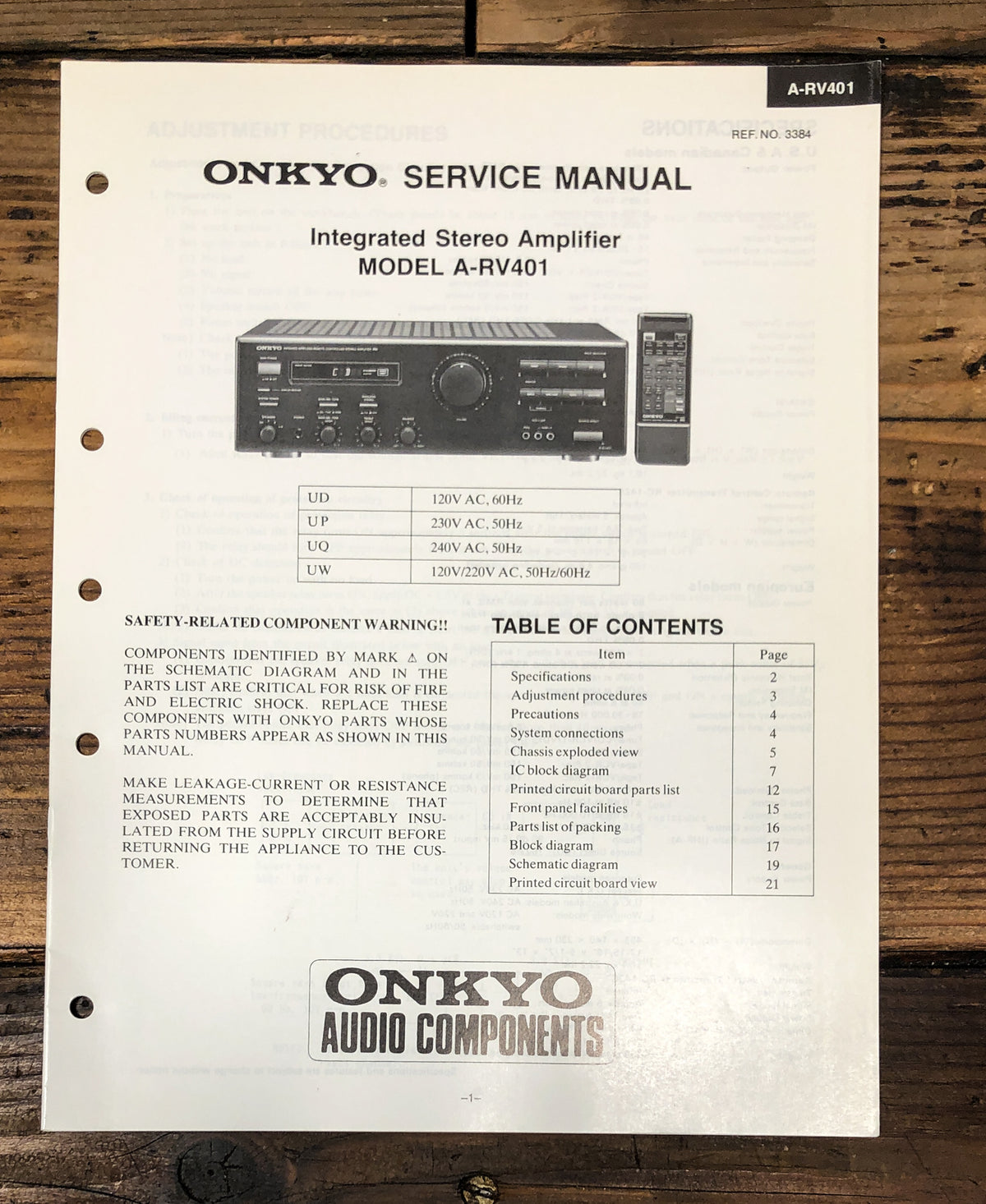 Onkyo A-RV401 Stereo Service Manual *Original*