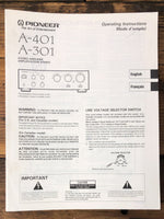 Pioneer A-301 A-401 Amplifier  Owner / User Manual *Original*