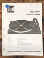 Dual Model 1210A 1210 A Record Player / Turntable  Service Manual *Original*