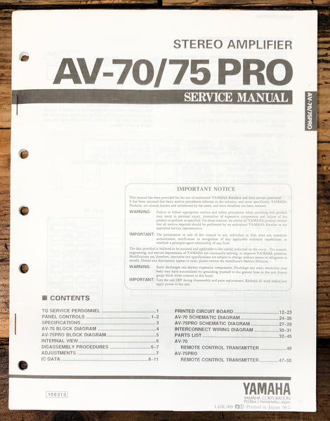 Yamaha AV-70 AV-75 PRO Amplifier  Service Manual *Original*