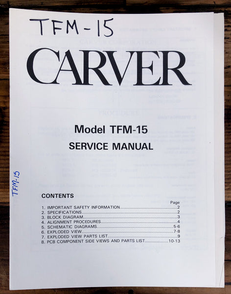 Carver TFM-15 Amplifier  Service Manual *Original*