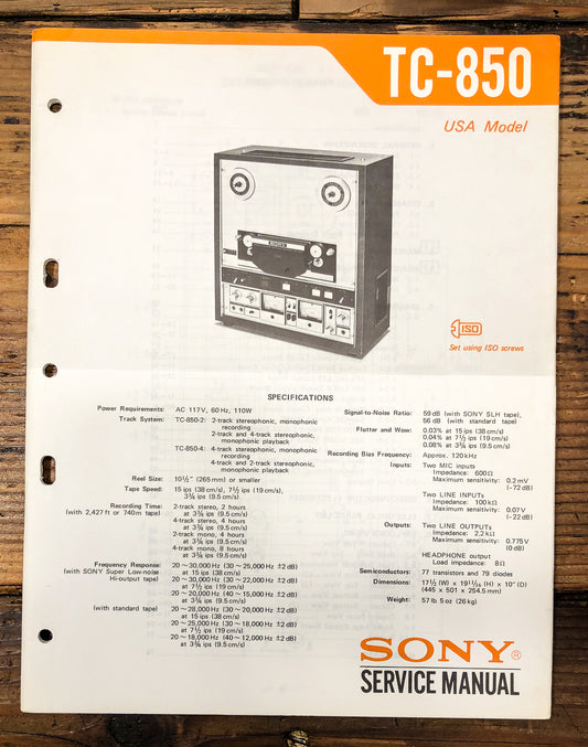 Sony TC-850 Reel to Reel Service Manual *Original*