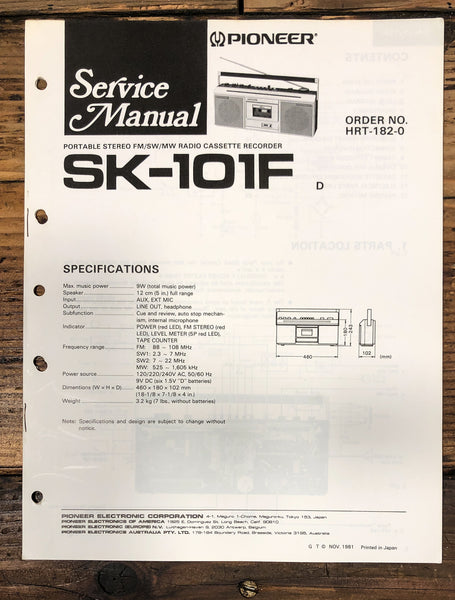 Pioneer SK-101F Radio Cassette Service Manual *Original*