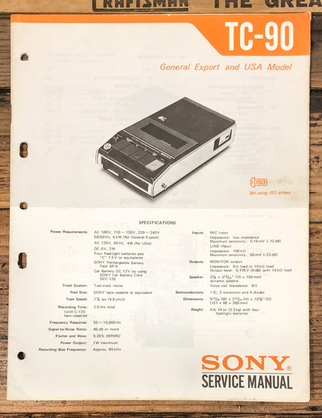 Sony TC-90 Cassette  Service Manual *Original*