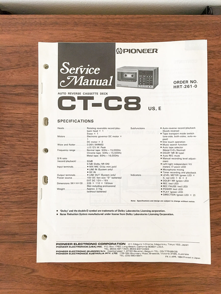 Pioneer CT-C8 Cassette Service Manual *Original* #2