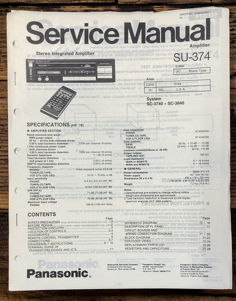 Panasonic SU-374 Amplifier  Service Manual *Original*