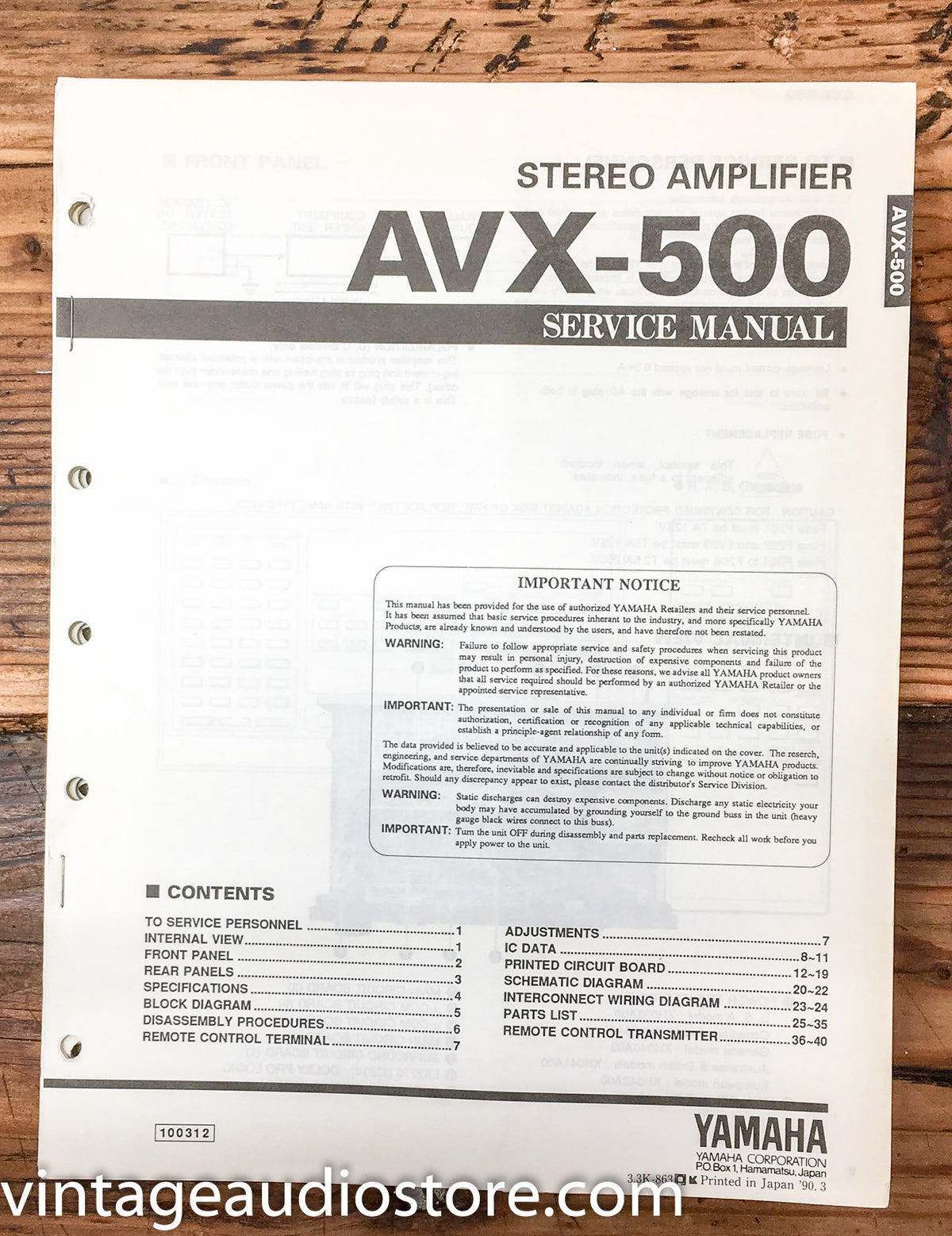 Yamaha AVX-500 Amplifier  Service Manual *Original*