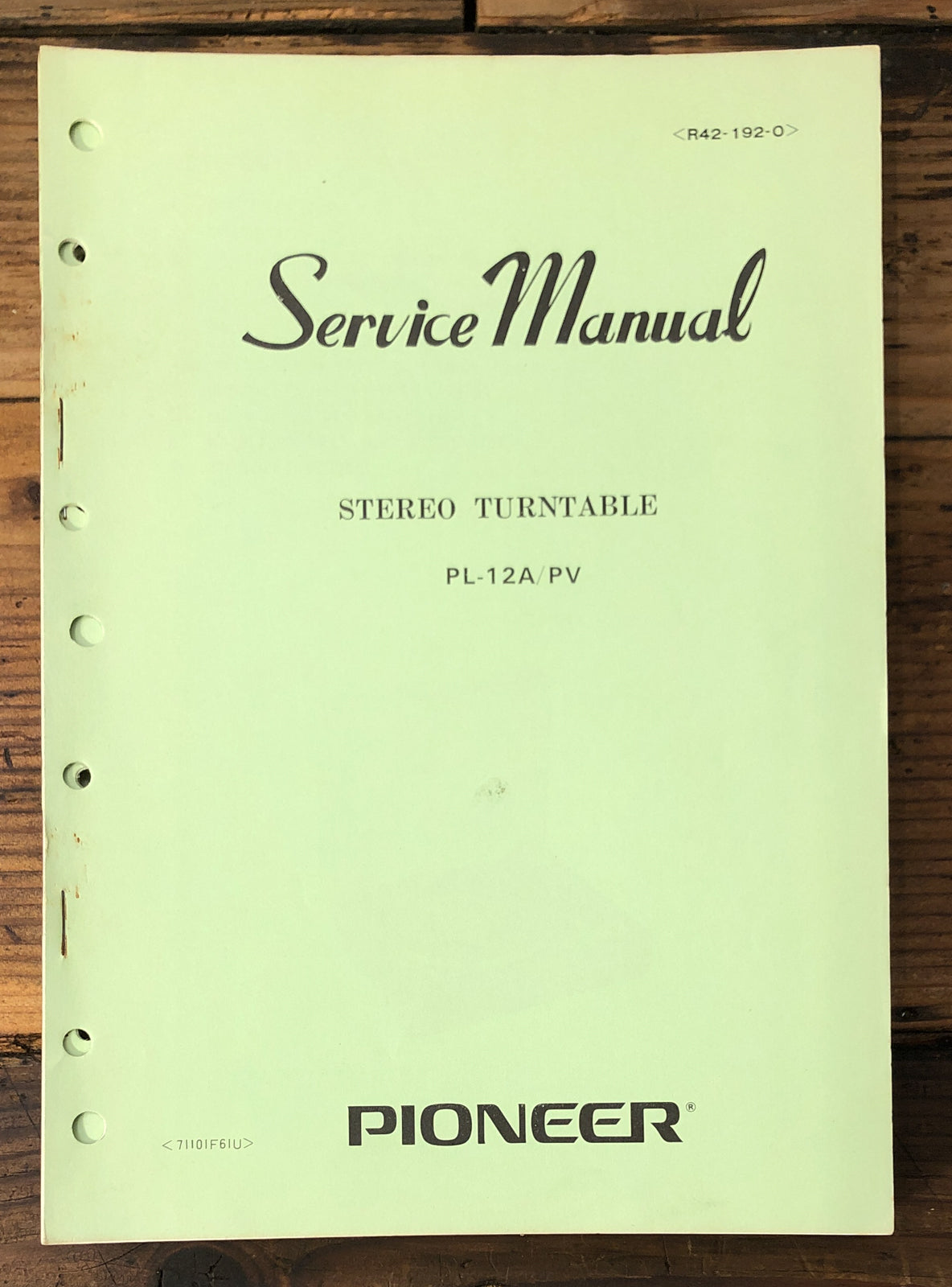 Pioneer PL-12A Record Player / Turntable  Service Manual *Original*