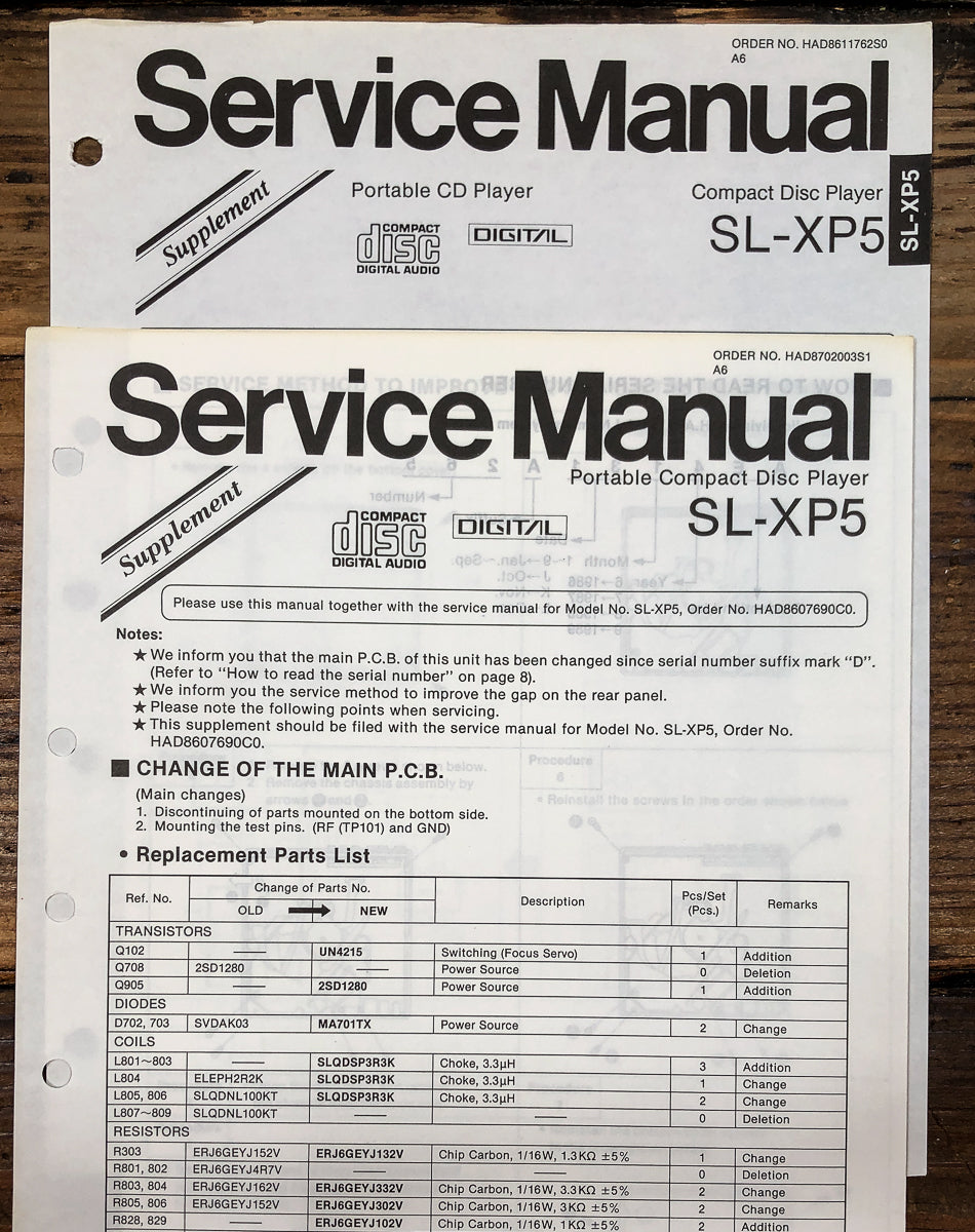 Technics SL-XP5 CD Player Supp. Service Manual *Original* #2