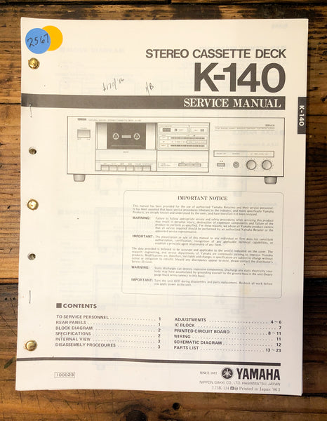 Yamaha K-140 Cassette  Service Manual *Original*