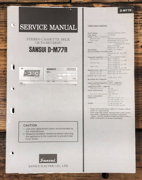 Sansui D-M77R Cassette  Service Manual *Original*