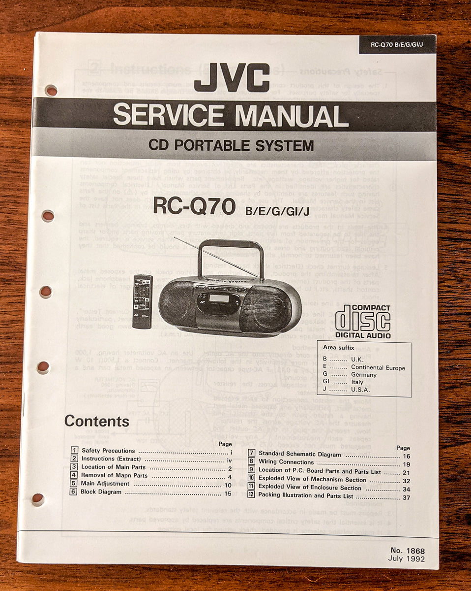 JVC RC-Q70 CD Portable Stereo Service Manual *Original*