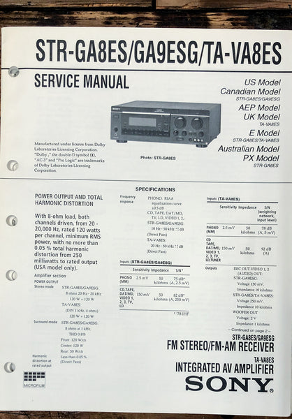 Sony STR-GA8ES -GA9ESG TA-VA8ES Receiver  Service Manual *Original*