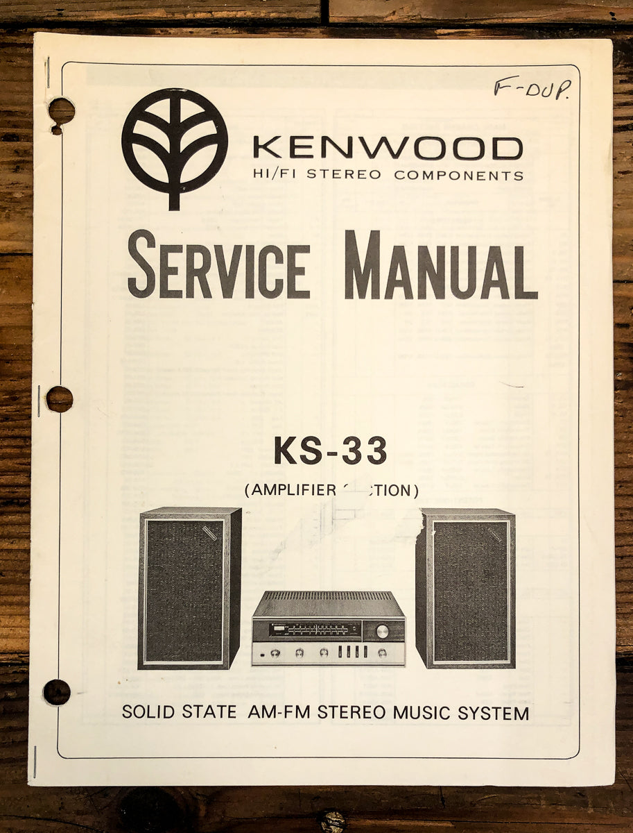 Kenwood KS-33 Stereo Service Manual *Original*
