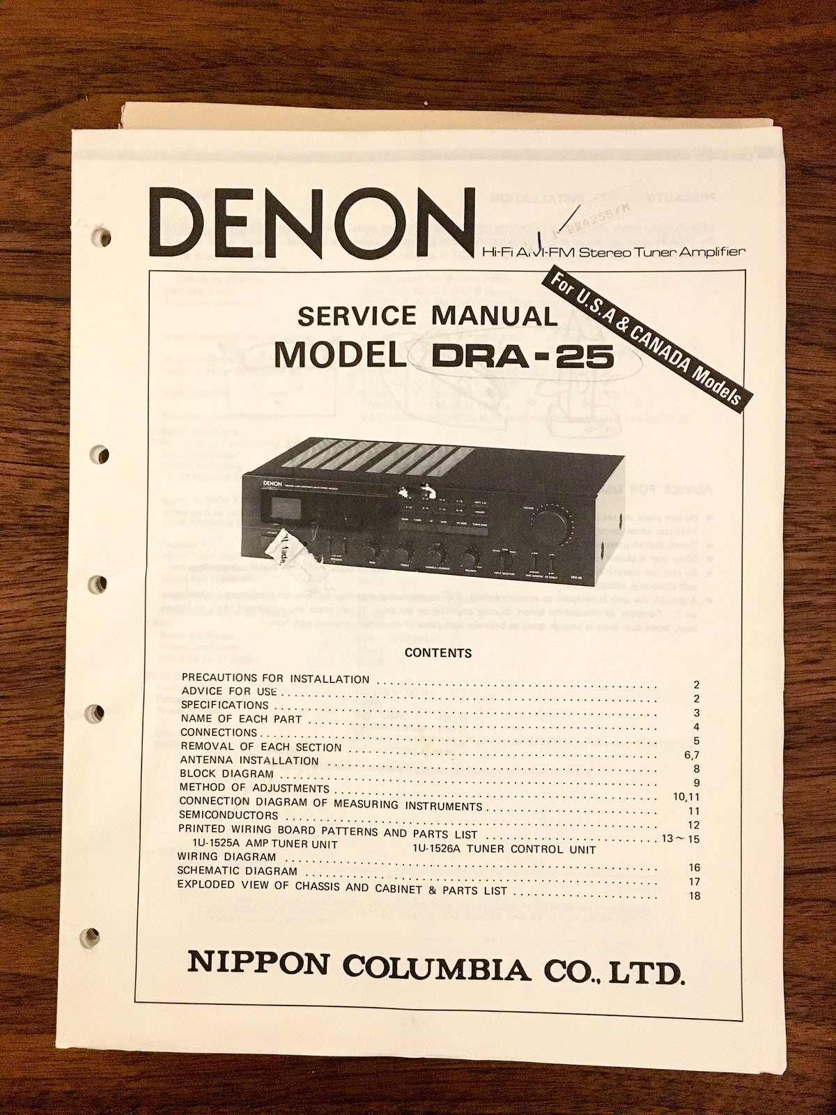 Denon DRA-25 Receiver Service Manual *Original*