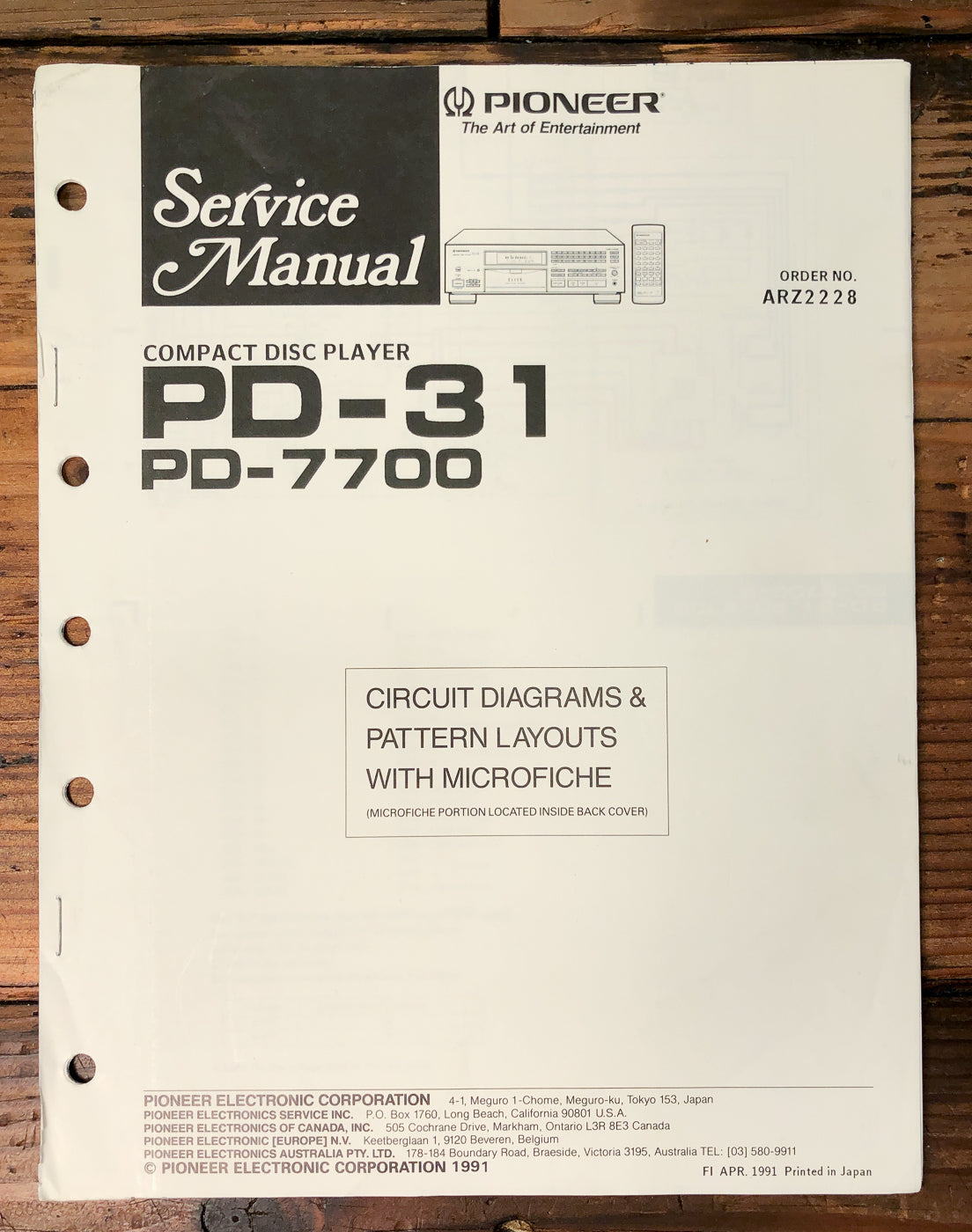 Pioneer PD-31 PD-7700 CD Player Service Manual *Original*