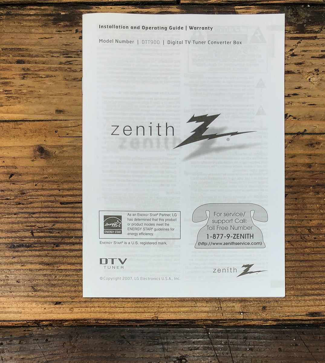 Zenith DTT900 TV Tuner Owners / User Manual *Original*