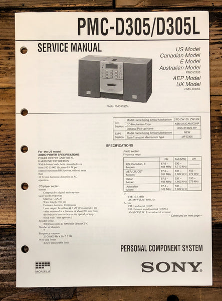 Sony PMC-D305 PMC-D305L Stereo Service Manual *Original*