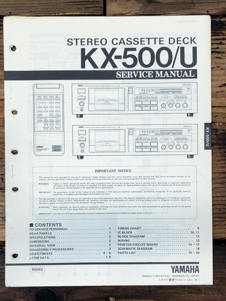Yamaha KX-500 KX-500U Cassette  Service Manual *Original*