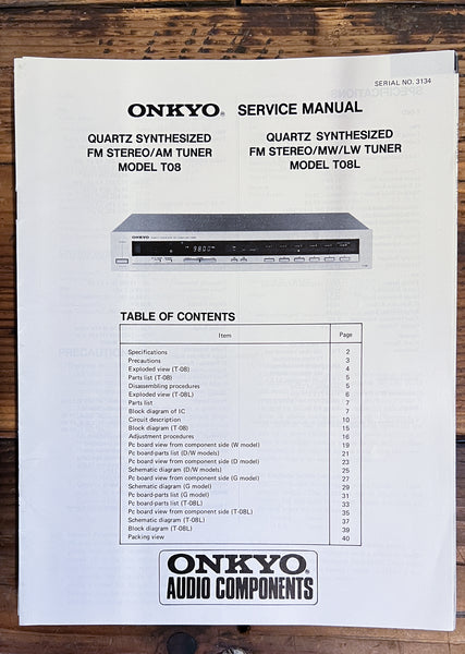 Onkyo T-08 T-08L Tuner  Service Manual *Original*