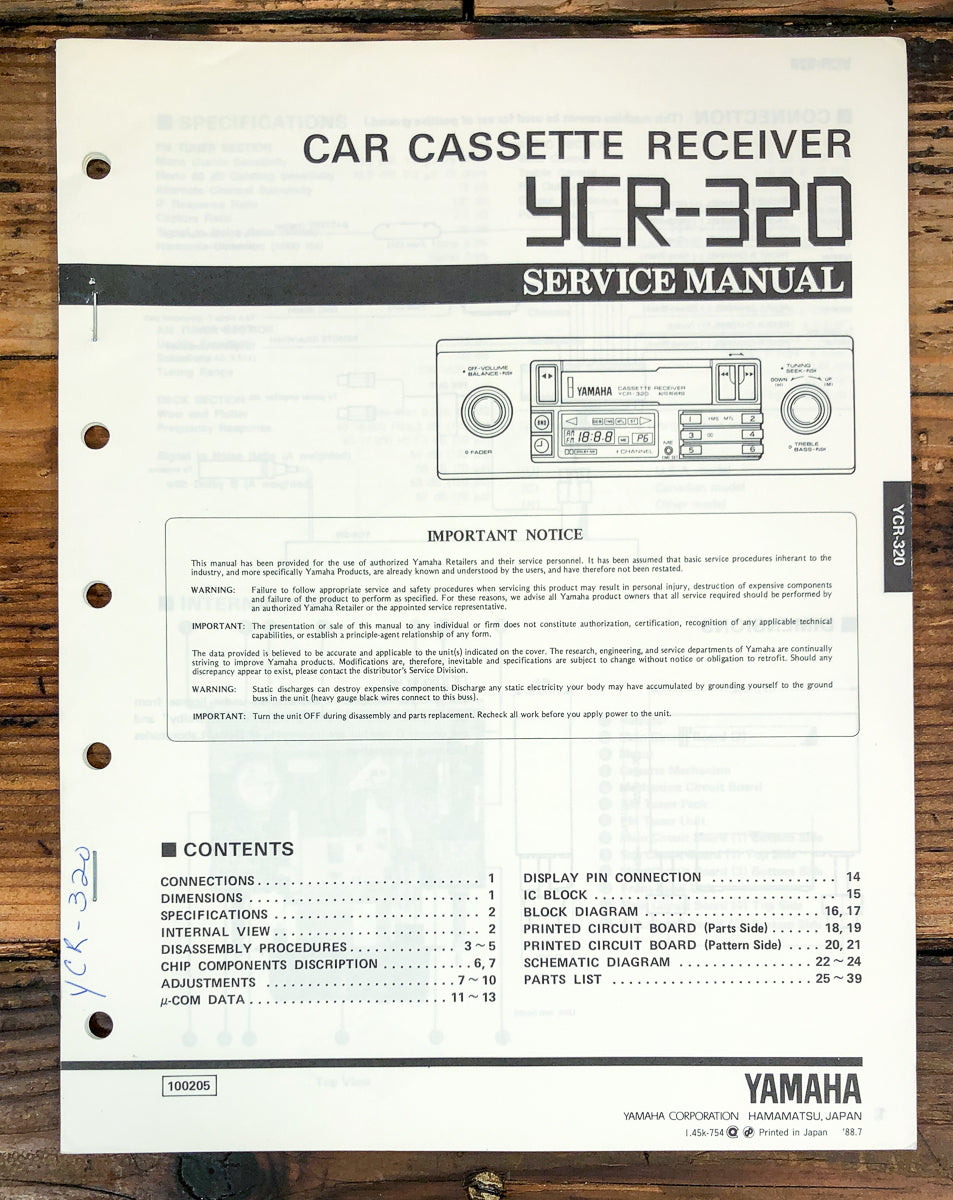 Yamaha YCR-320 Car Radio Service Manual *Original*