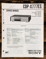 Sony CDP-X777ES CD Player  Service Manual *Original*