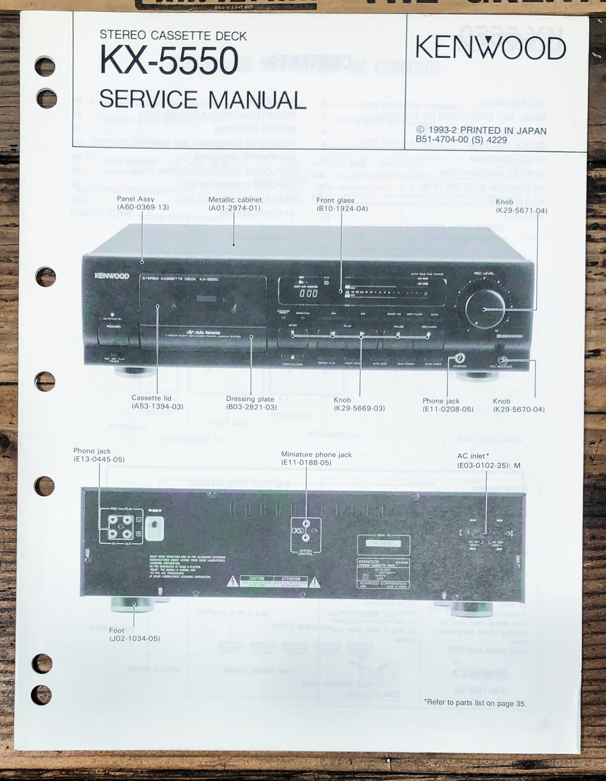 Kenwood KX-5550 Cassette  Service Manual *Original*
