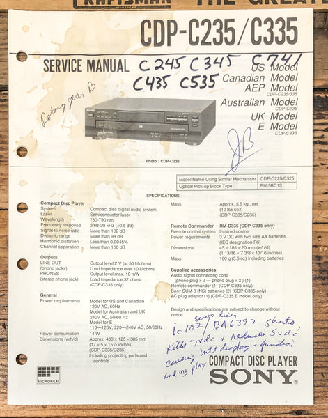 Sony CDP-C235 CDP-C335 CD  Player  Service Manual *Original*