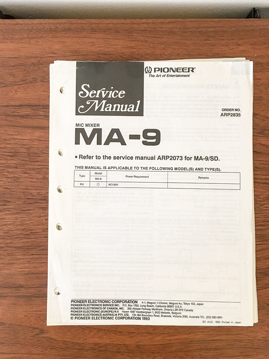 Pioneer MA-9 Mic Mixer Service Manual *Original*