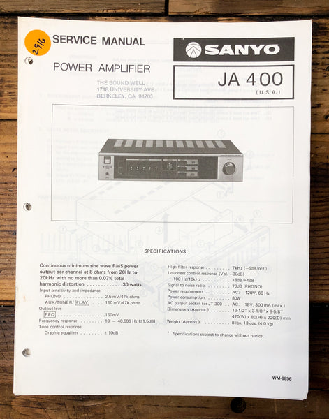 Sanyo JA400 JA-400 Amplifier  Service Manual *Original*