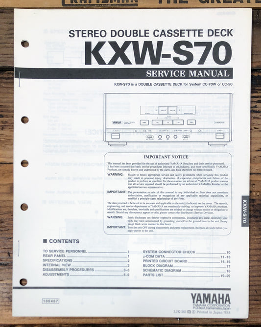 Yamaha KXW-S70 Cassette  Service Manual *Original*