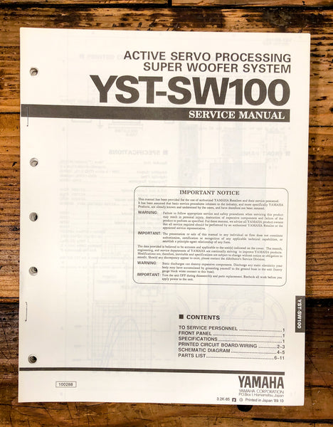 Yamaha YST-SW100 Subwoofer / Speaker  Service Manual *Original*