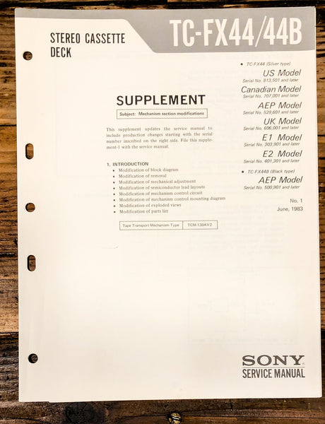 Sony TC-FX44 TC-FX44B Cassette Supp. Service Manual *Original*