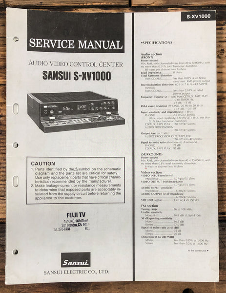 Sansui S-XV1000 AV Control Center  Service Manual *Original*