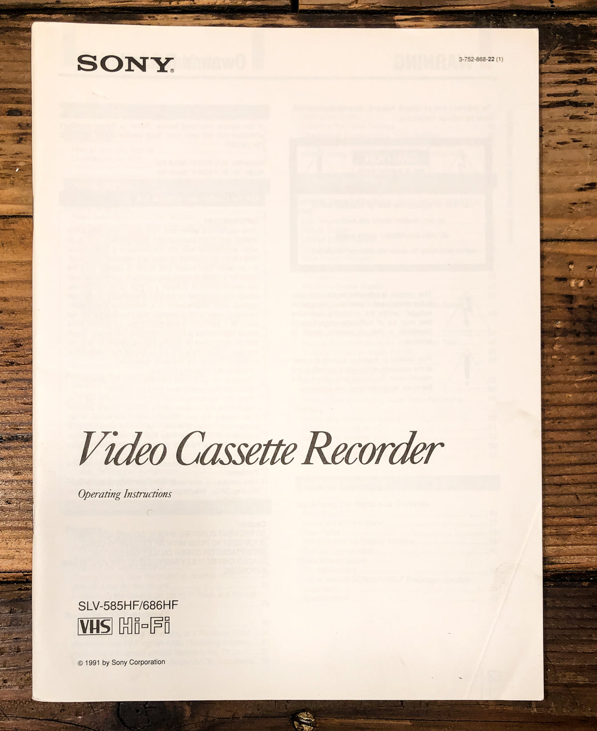 Sony SLV-585HF SLV-686HF VCR Owners / User Manual *Original*