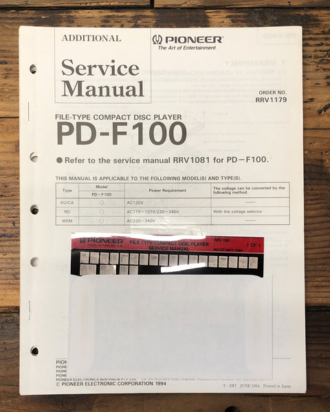 Pioneer PD-F100 CD Player  Service Manual *Original*