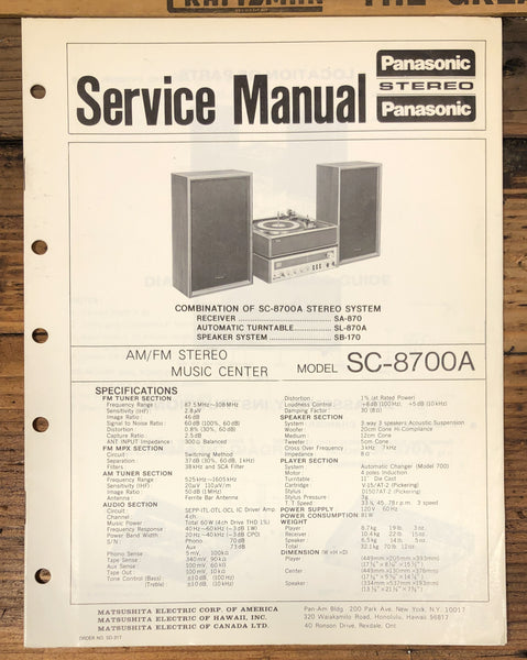Panasonic SC-8700A Stereo Service Manual *Original*