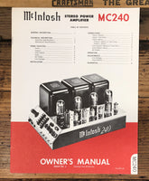 McIntosh Model MC240 Amplifier Owners / User Manual *Original*