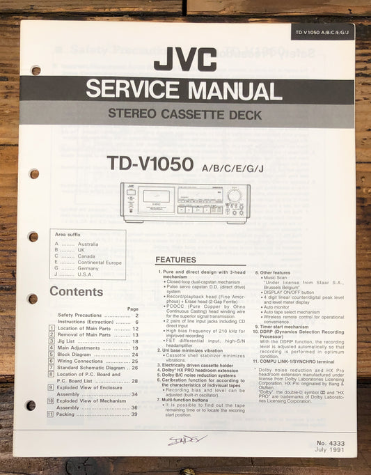 JVC TD-V1050 Cassette Service Manual *Original*