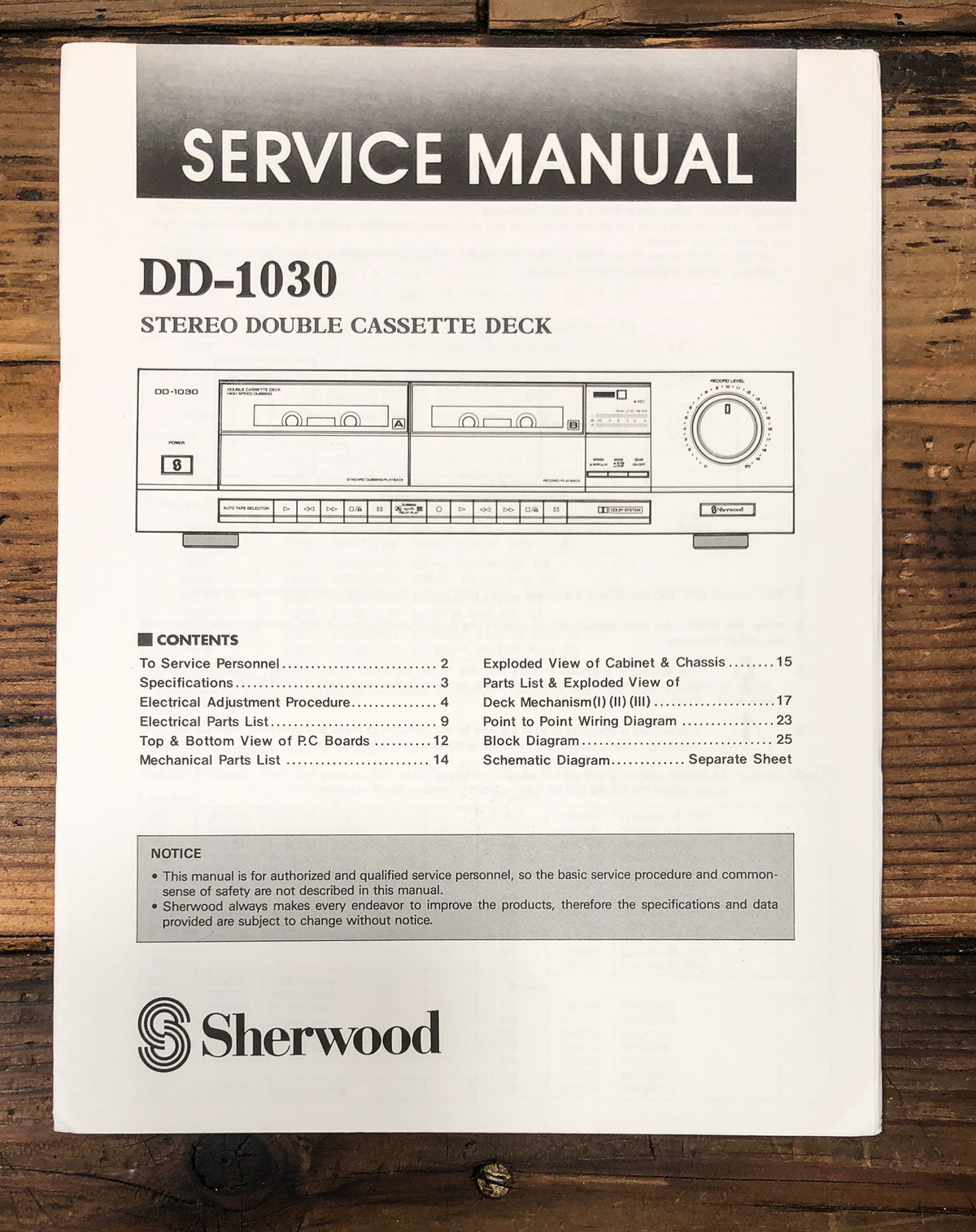 Sherwood DD-1030 Cassette Service Manual *Original*