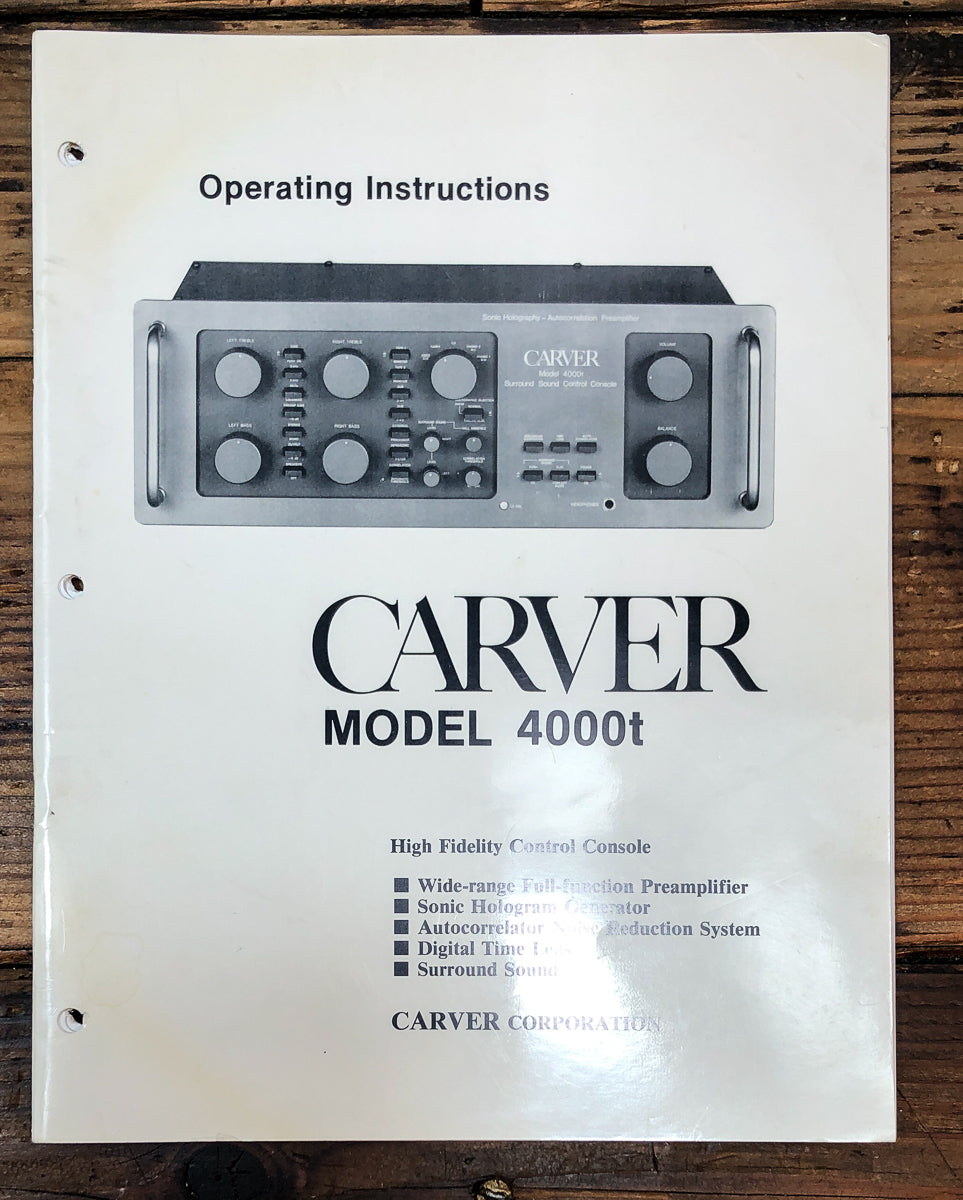 Carver Model 4000T Preamp / Preamplifier Owners / User Manual *Original*