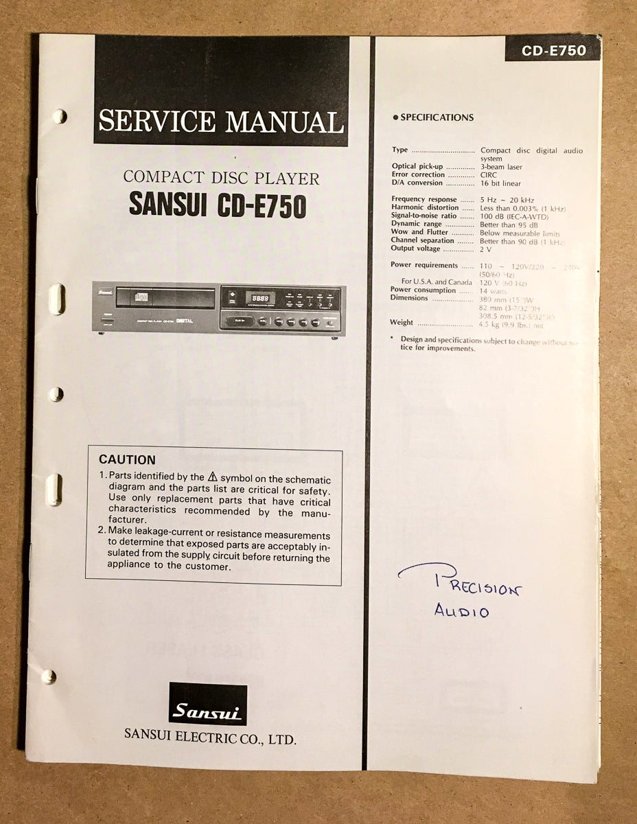 Sansui CD-E750 CD Player Service Manual *Original*
